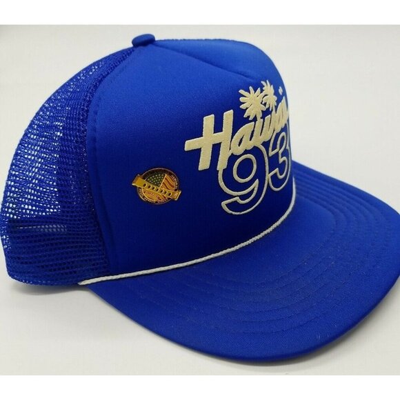VTG "Hawaii 93" & Pearl Harbor Pin Trucker Hat Snapback Mesh Cap Blue 1993 OSFA - Picture 2 of 6